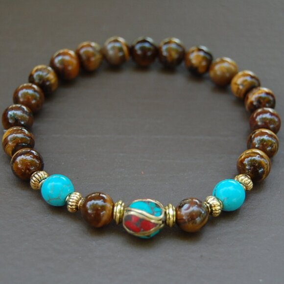 Tiger Eye Bracelet,Napali Bronze Charm Bracelet - Picture 2 of 2